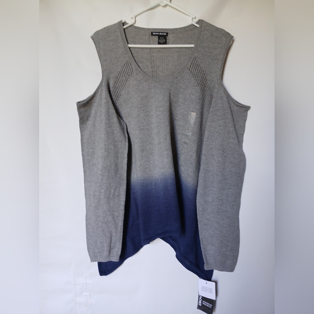 DKNY Jeans Womens Cold Shoulder Top Size XL Color Smoke Gray